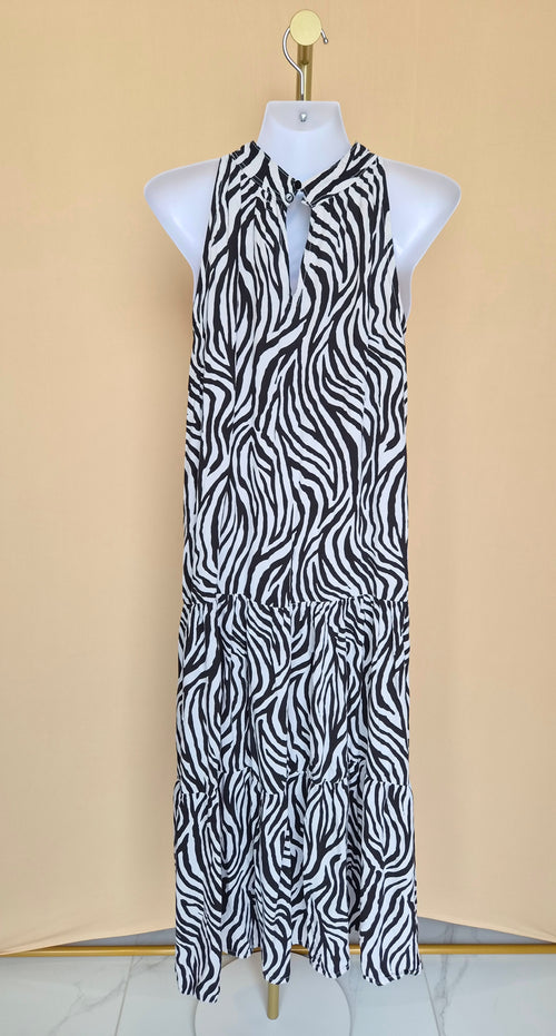 MKS Boutique Zebra Print Tiered Midi Dress – Size S
