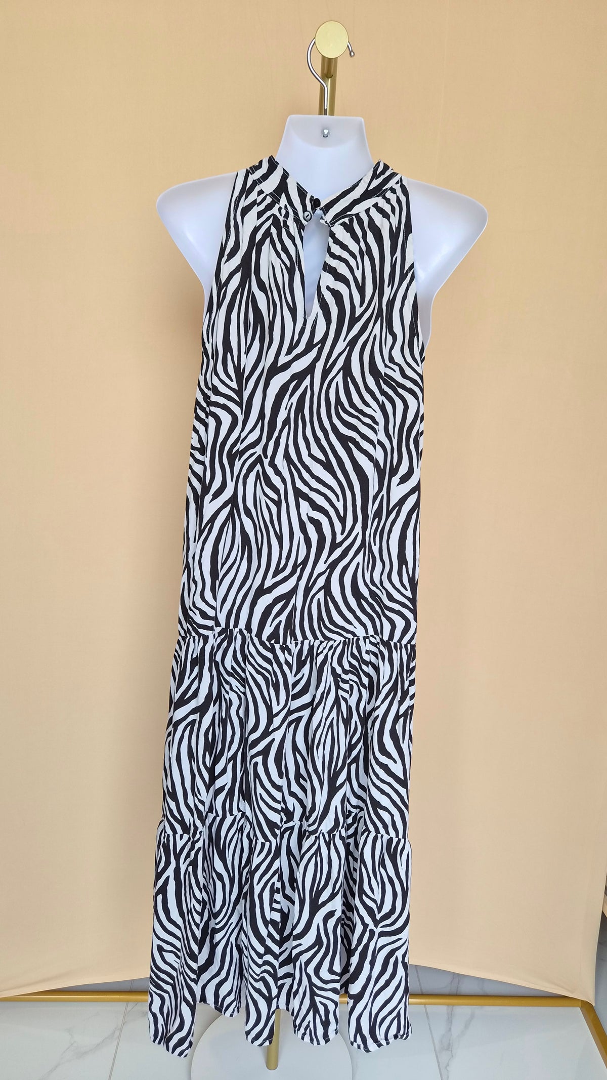 MKS Boutique Zebra Print Tiered Midi Dress – Size S