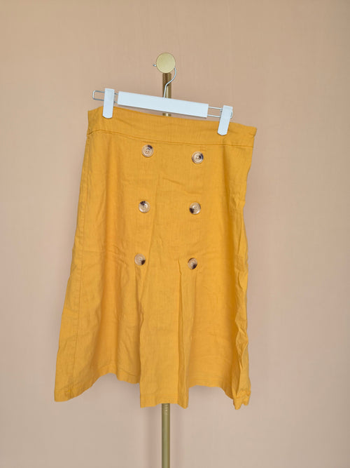 Jackie K Mustard Yellow Button-Front Midi Skirt – Size 28
