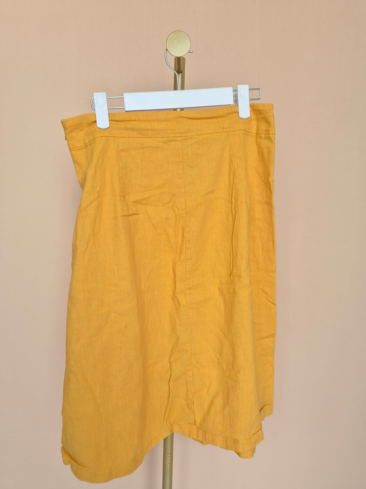 Jackie K Mustard Yellow Button-Front Midi Skirt – Size 28