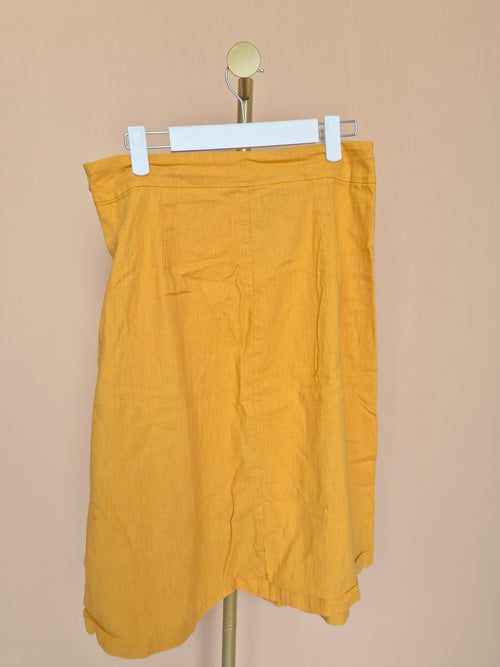 Jackie K Mustard Yellow Button-Front Midi Skirt – Size 28