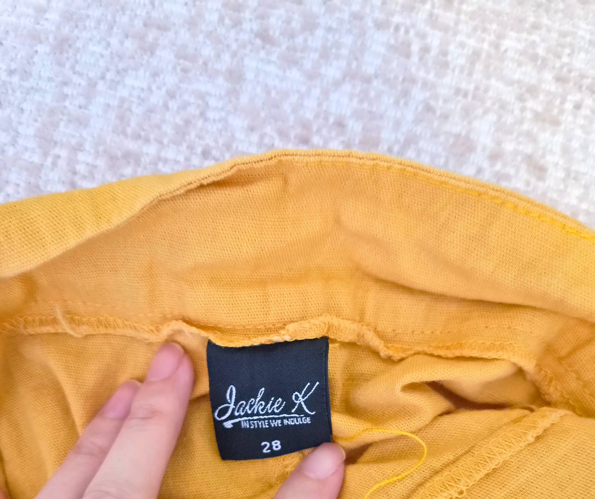 Jackie K Mustard Yellow Button-Front Midi Skirt – Size 28