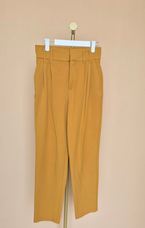 ZARA TRF Mustard High-Waisted Pleated Trousers – S