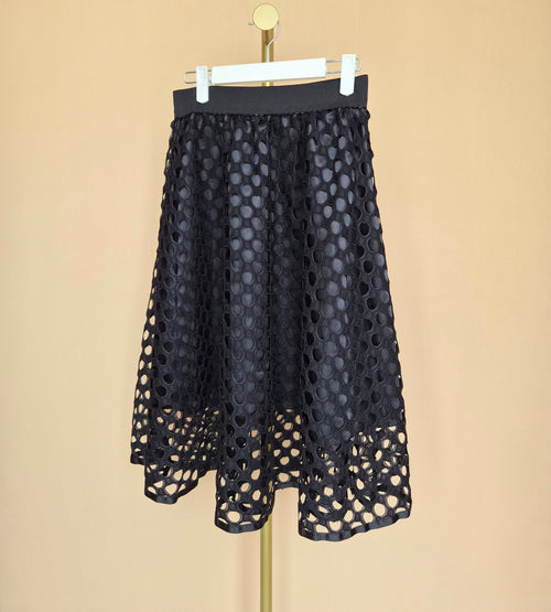 QUIZ Black Eyelet Lace Midi Skirt – S / UK 8