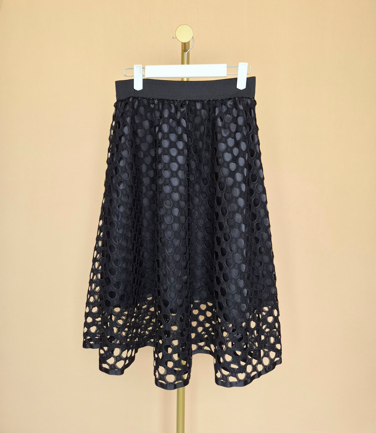 QUIZ Black Eyelet Lace Midi Skirt – S / UK 8
