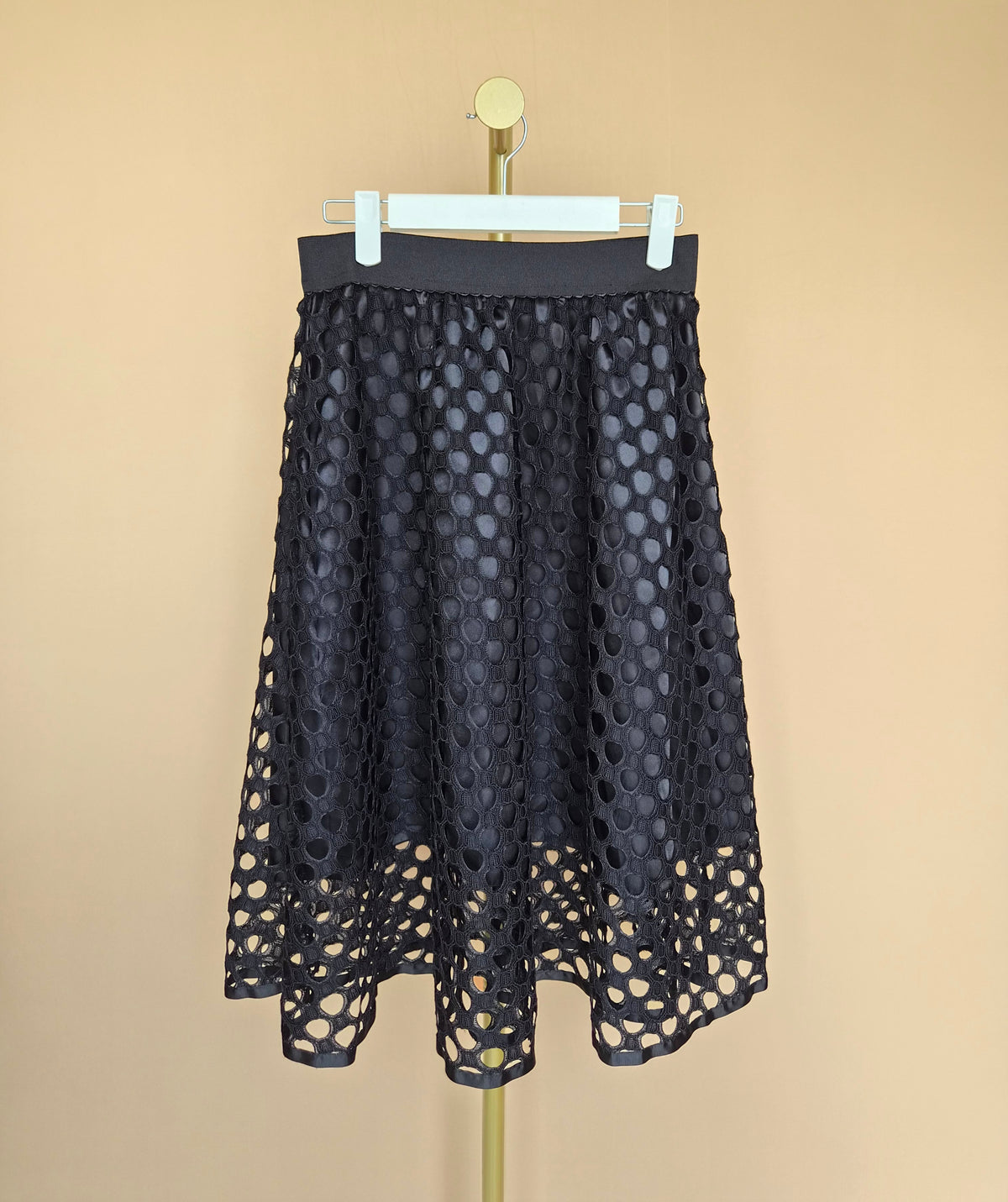 QUIZ Black Eyelet Lace Midi Skirt – S / UK 8
