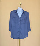 BCX Slate Blue Button-Up Blouse
