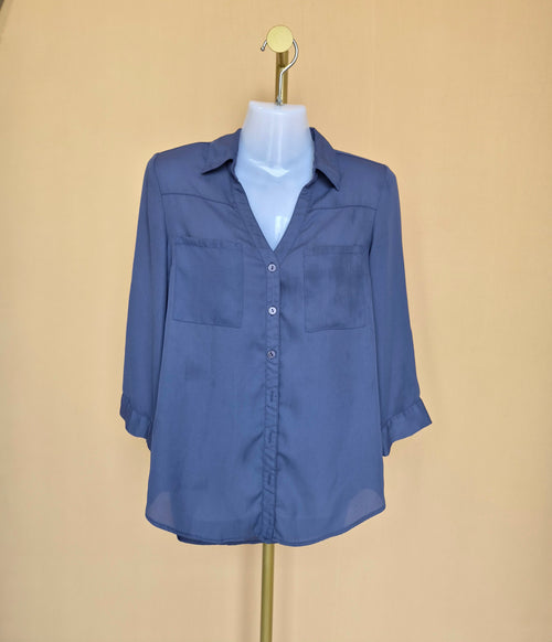 BCX Slate Blue Button-Up Blouse