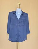 BCX Slate Blue Button-Up Blouse