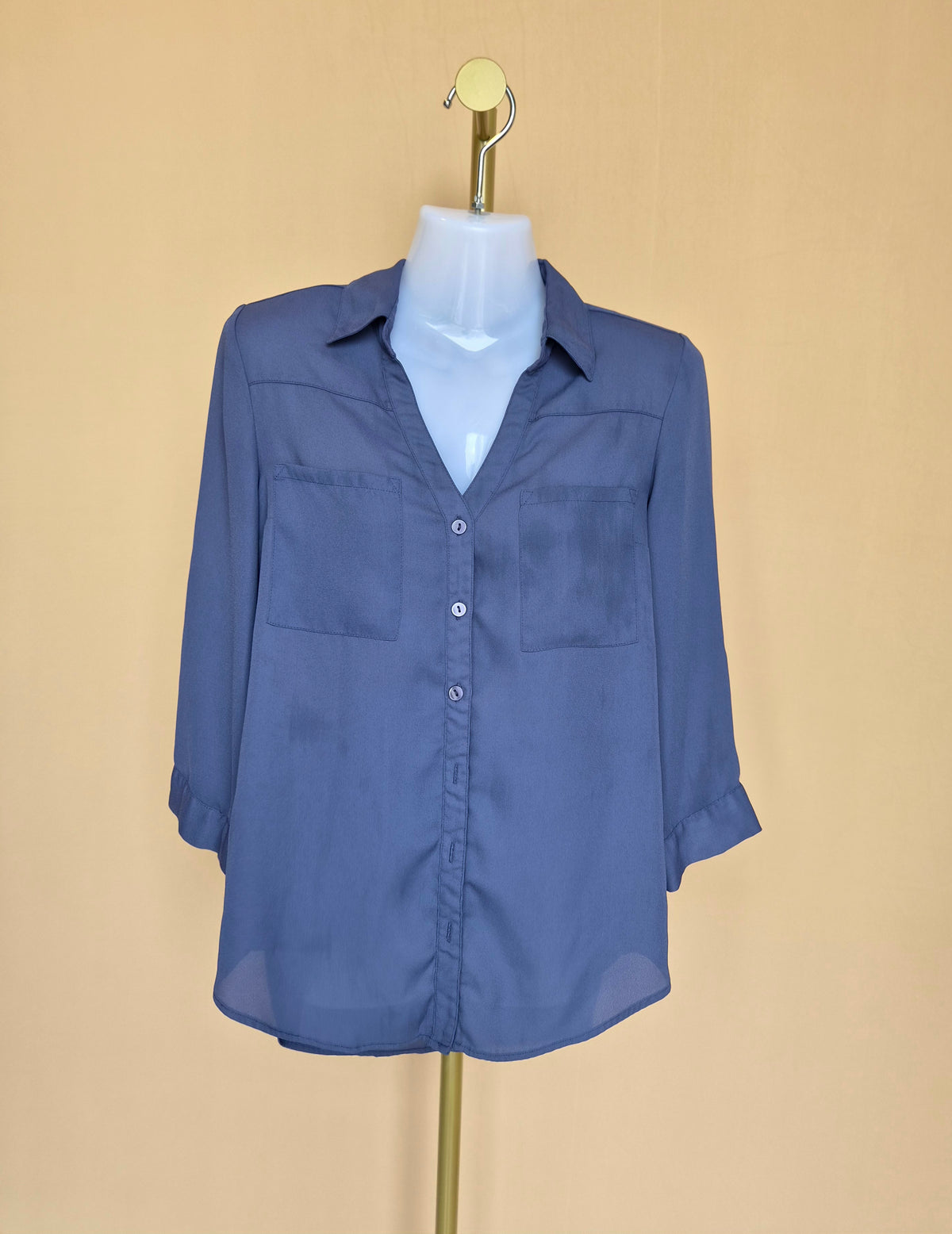 BCX Slate Blue Button-Up Blouse