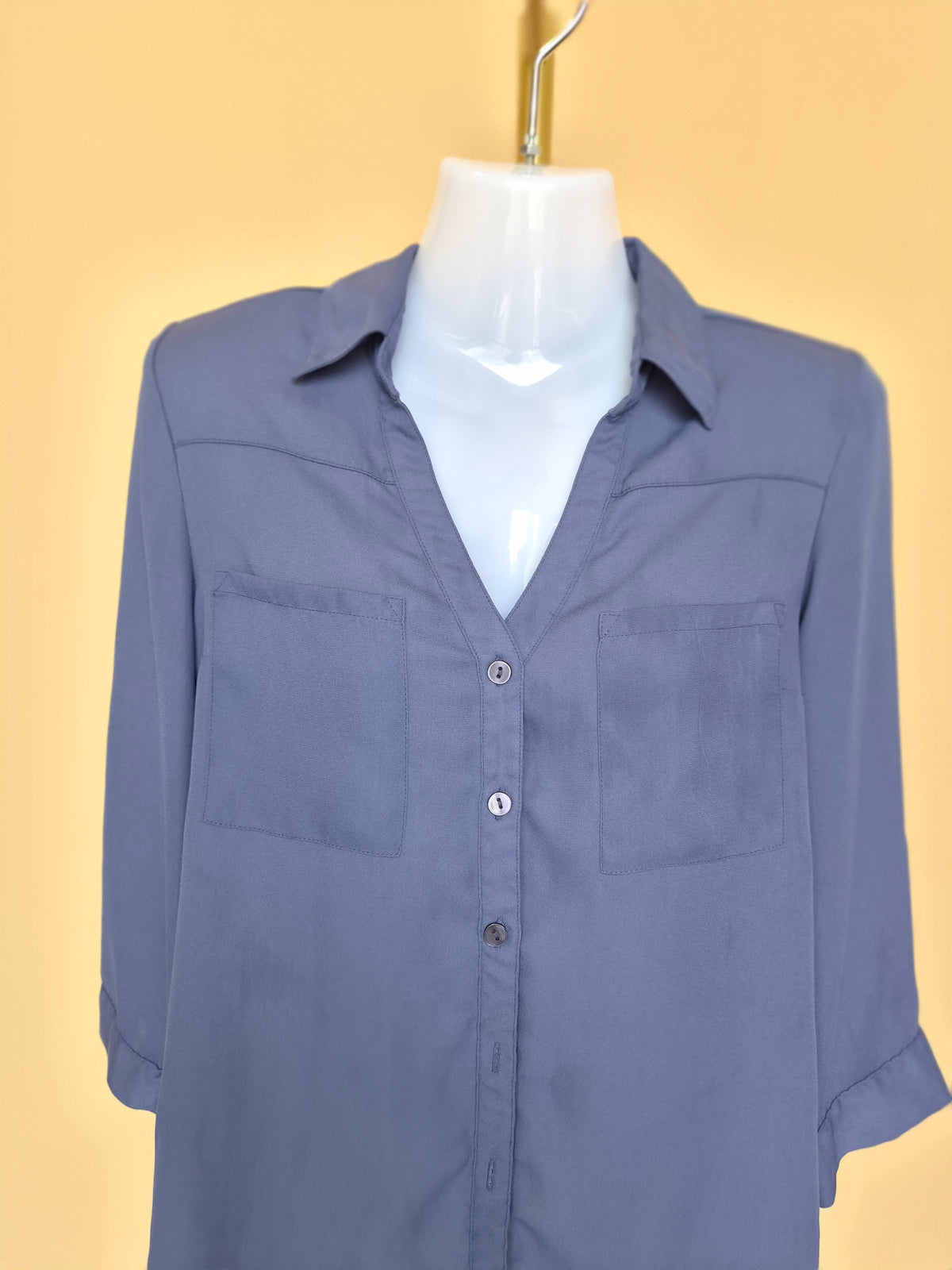 BCX Slate Blue Button-Up Blouse