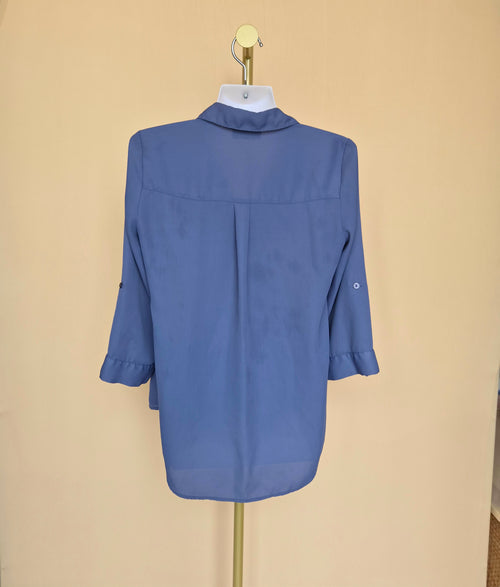 BCX Slate Blue Button-Up Blouse