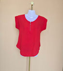 Red Zip-Front Short Sleeve Blouse – Size S