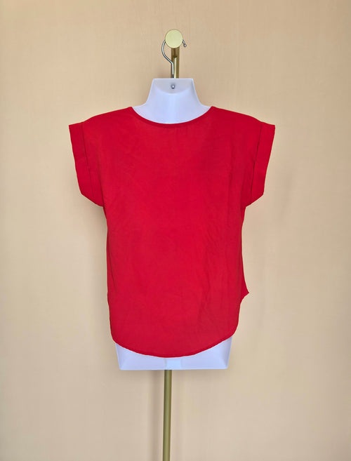 Red Zip-Front Short Sleeve Blouse – Size S