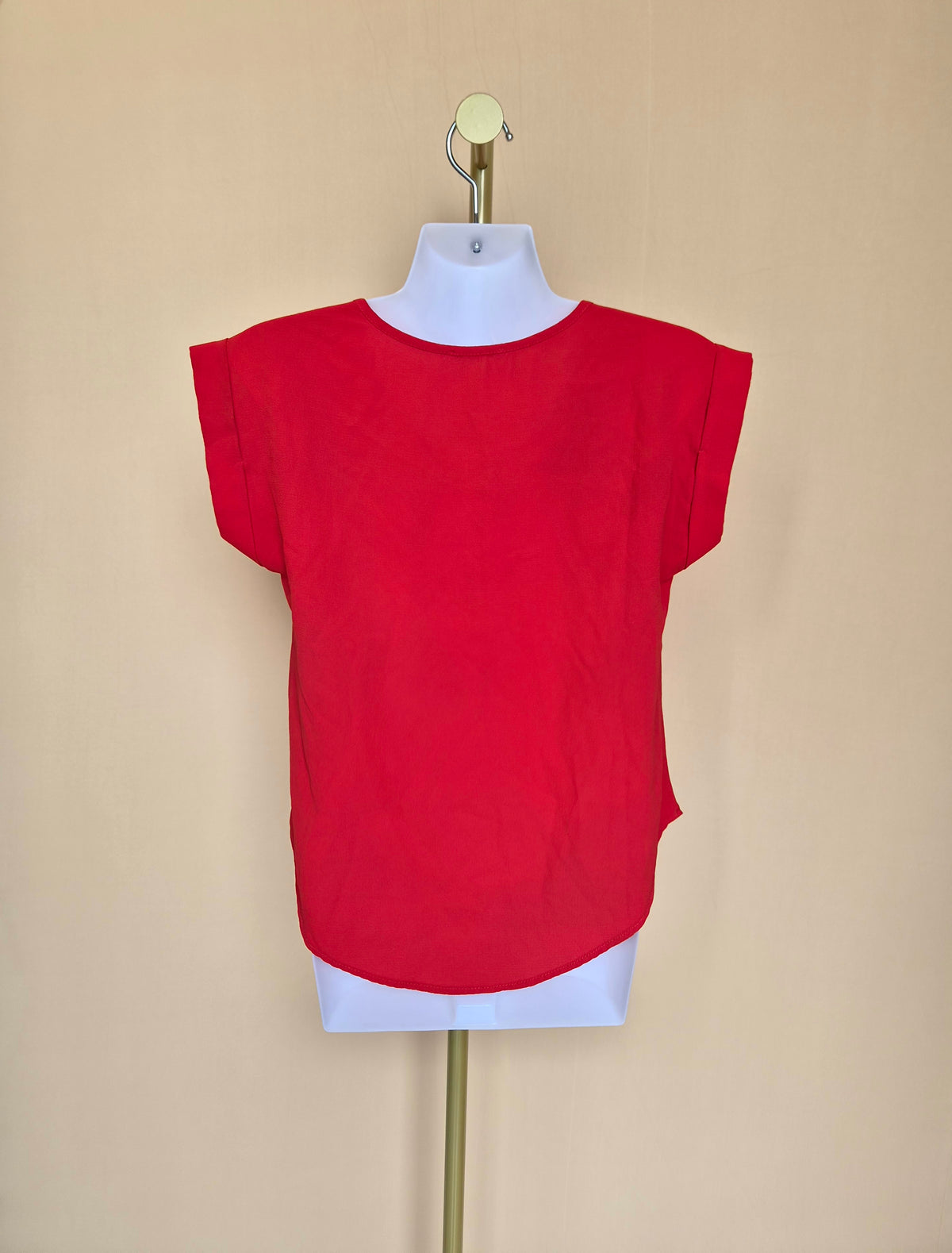 Red Zip-Front Short Sleeve Blouse – Size S