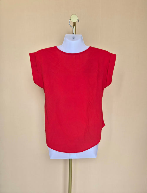Red Zip-Front Short Sleeve Blouse – Size S
