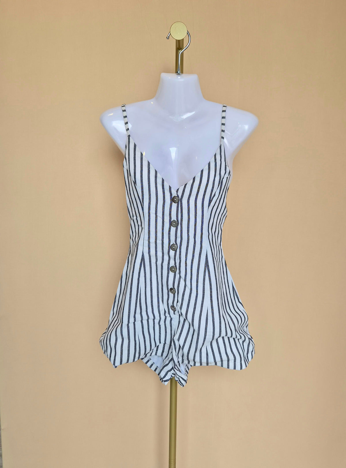 Alive Black & White Striped Button-Front Playsuit – Size 8 (S)