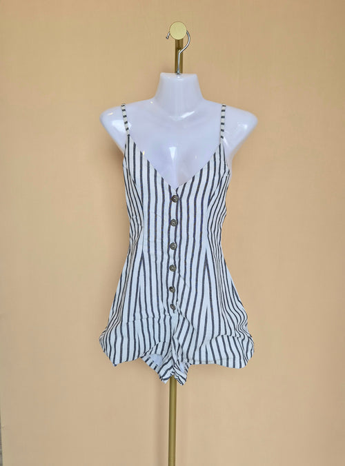 Alive Black & White Striped Button-Front Playsuit – Size 8 (S)