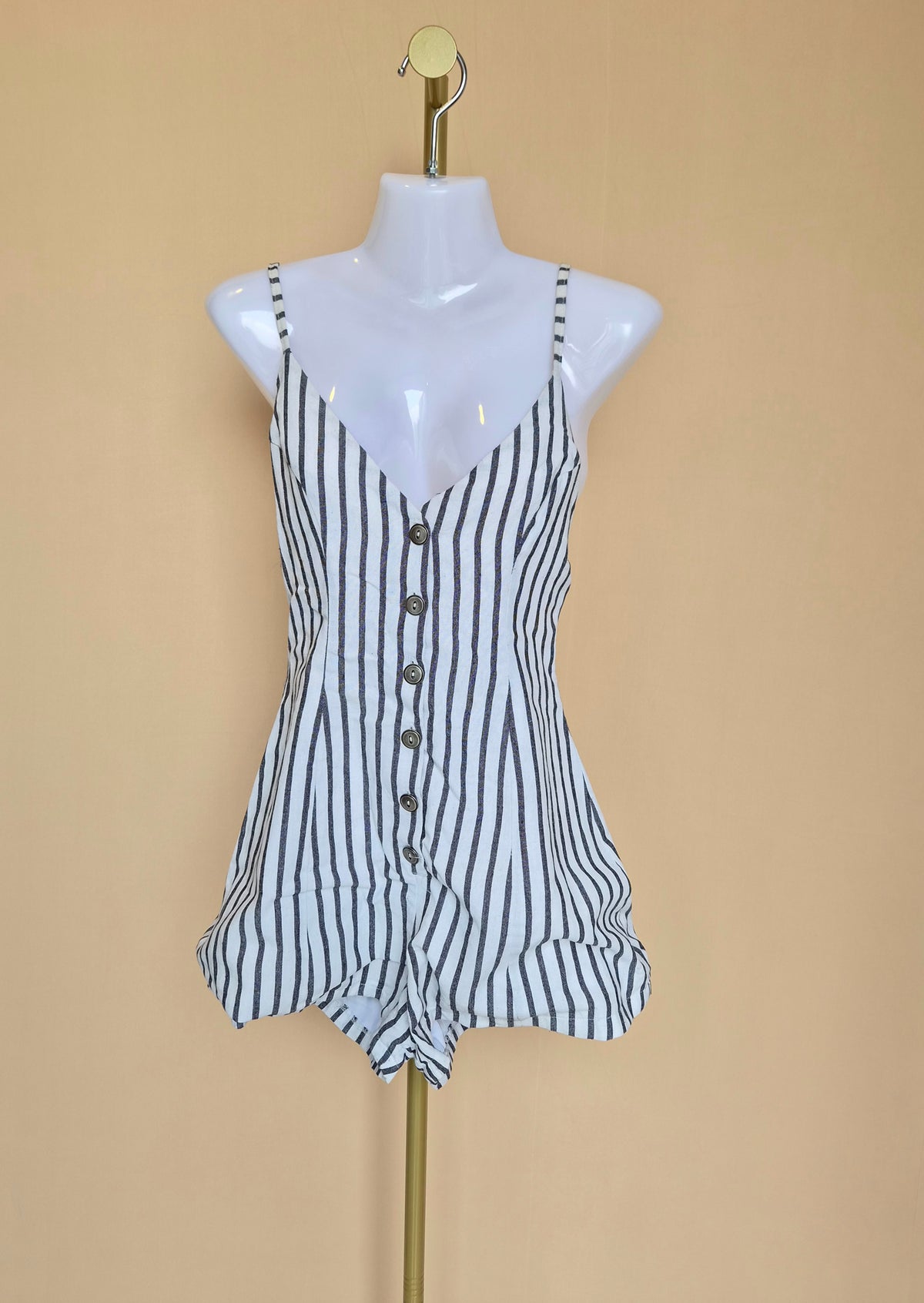 Alive Black & White Striped Button-Front Playsuit – Size 8 (S)