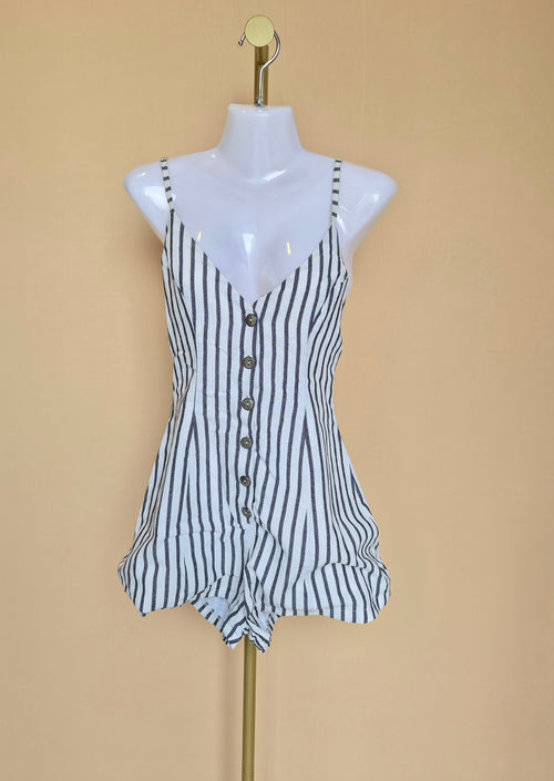 Alive Black & White Striped Button-Front Playsuit – Size 8 (S)