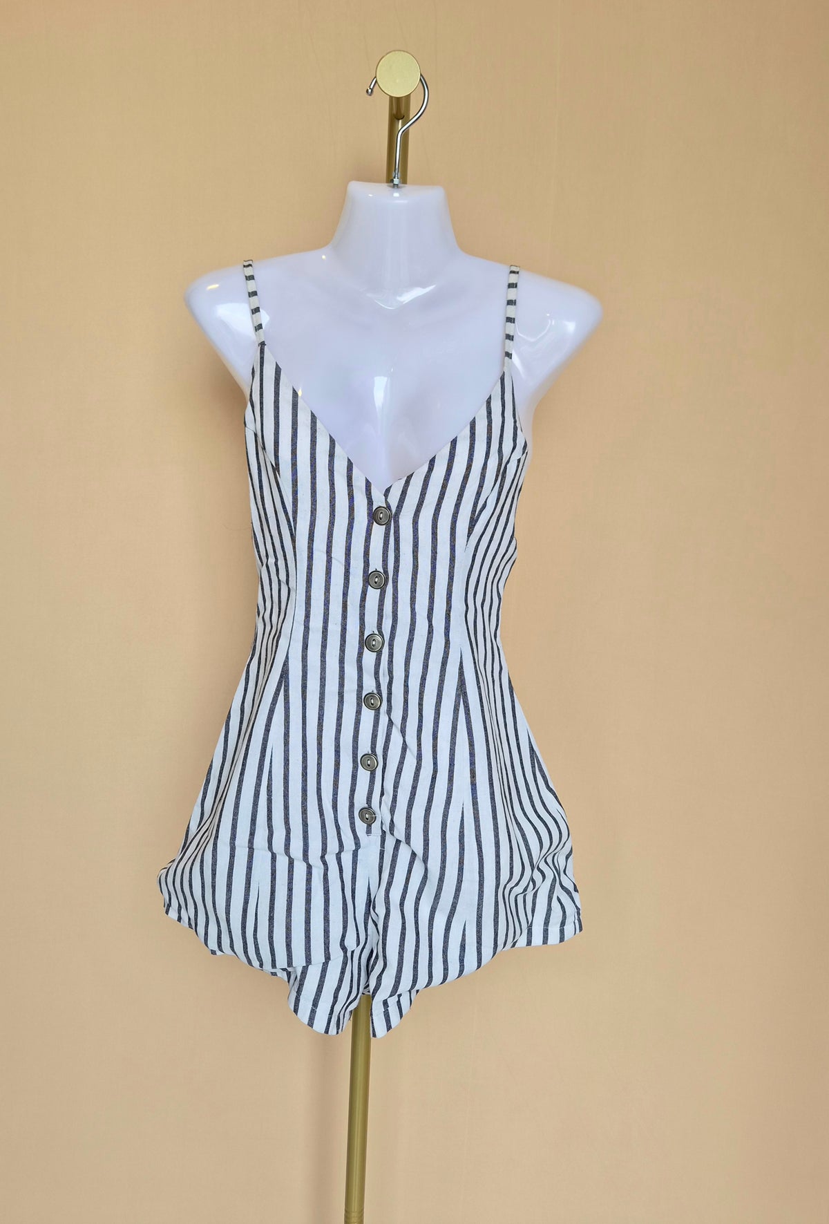 Alive Black & White Striped Button-Front Playsuit – Size 8 (S)