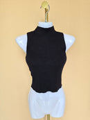 MNG Black Ribbed High-Neck Crop Top – Size S