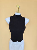 MNG Black Ribbed High-Neck Crop Top – Size S