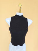 MNG Black Ribbed High-Neck Crop Top – Size S