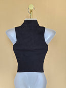 MNG Black Ribbed High-Neck Crop Top – Size S