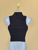 MNG Black Ribbed High-Neck Crop Top – Size S