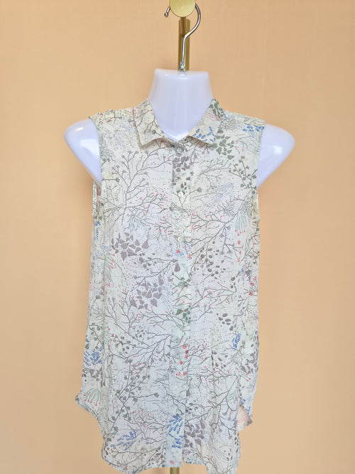 H&M Botanical Print Sleeveless Blouse – Size XS