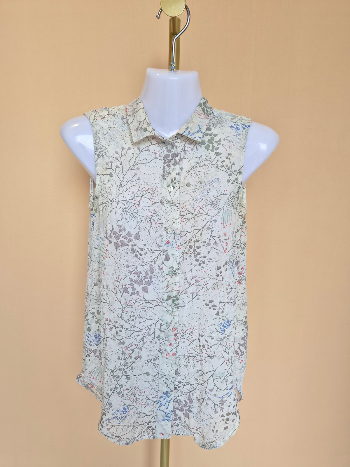 H&M Botanical Print Sleeveless Blouse – Size XS