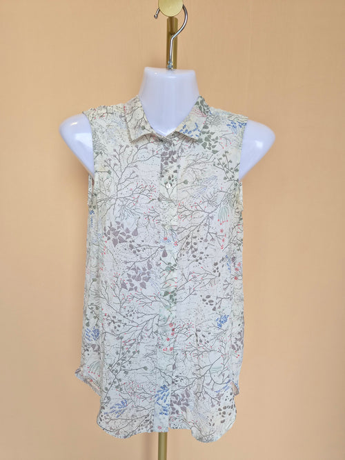 H&M Botanical Print Sleeveless Blouse – Size XS