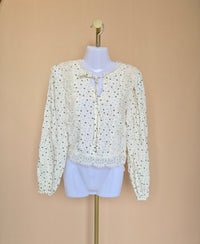 MINE Cream Lace-Trim Printed Blouse – Size S