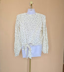 MINE Cream Lace-Trim Printed Blouse – Size S