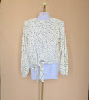 MINE Cream Lace-Trim Printed Blouse – Size S