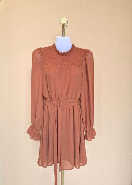 Blu Pepper Rust Shimmer Long-Sleeve Dress – Size S