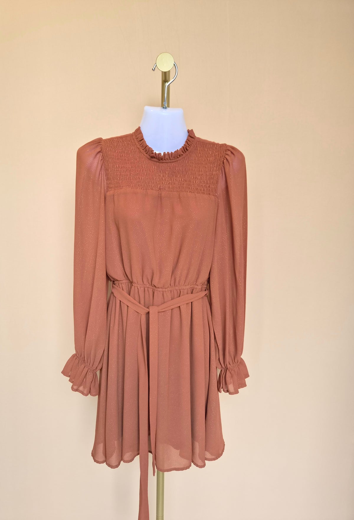 Blu Pepper Rust Shimmer Long-Sleeve Dress – Size S