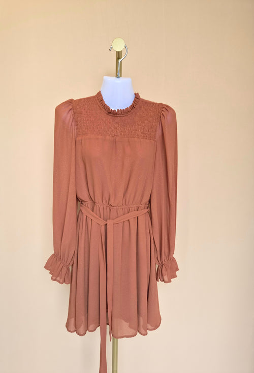 Blu Pepper Rust Shimmer Long-Sleeve Dress – Size S