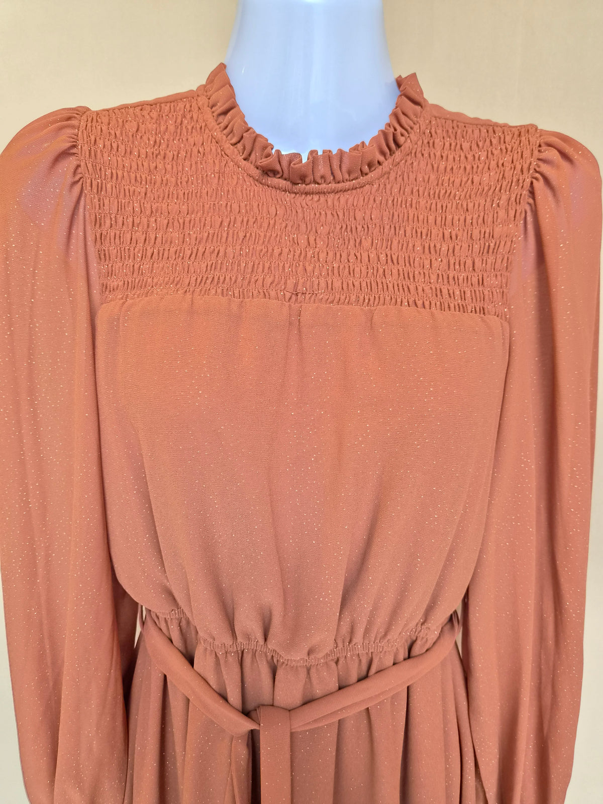 Blu Pepper Rust Shimmer Long-Sleeve Dress – Size S