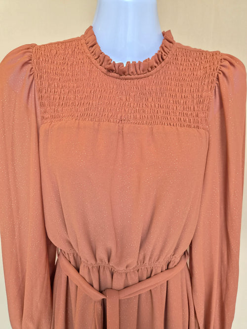 Blu Pepper Rust Shimmer Long-Sleeve Dress – Size S
