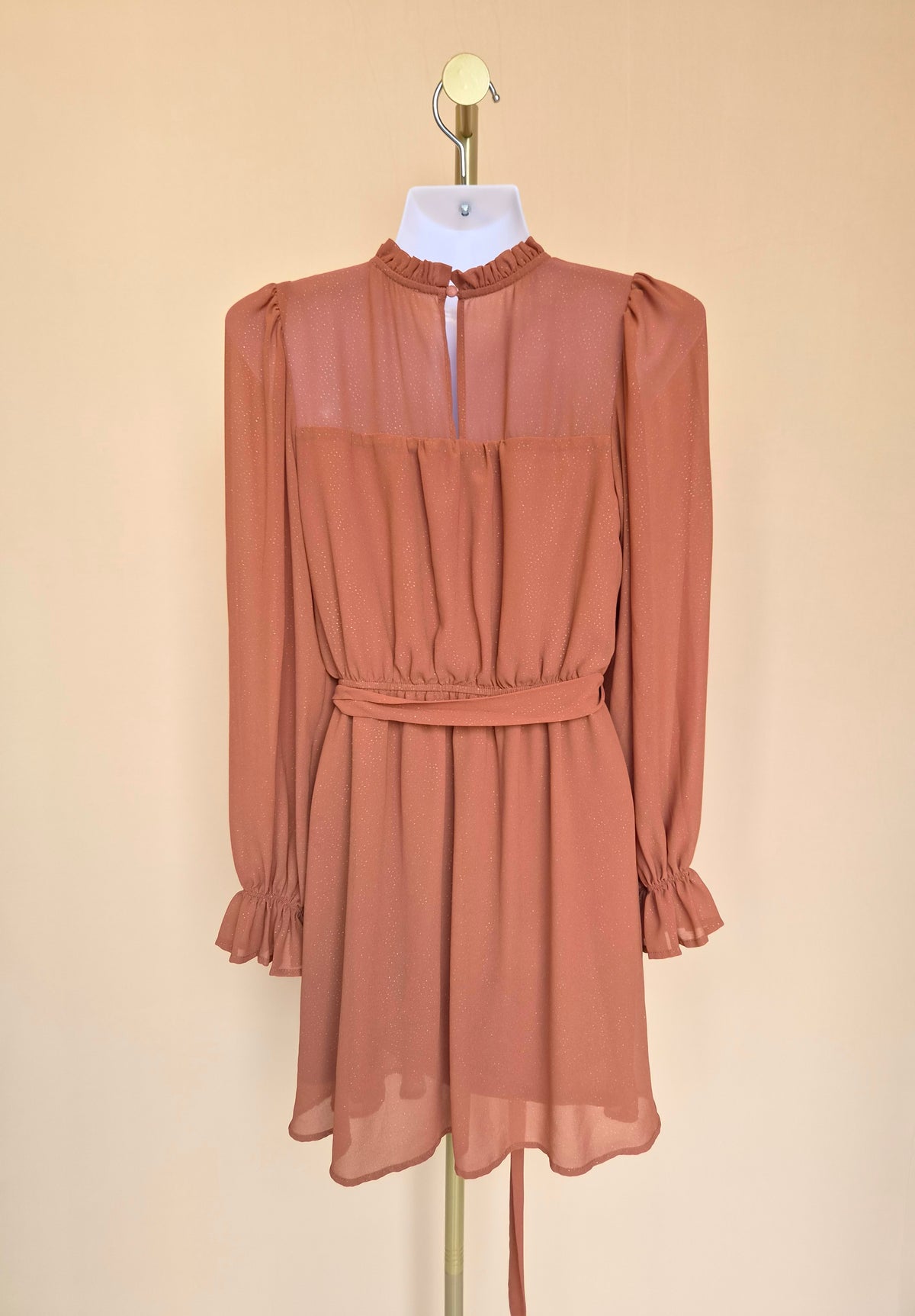 Blu Pepper Rust Shimmer Long-Sleeve Dress – Size S