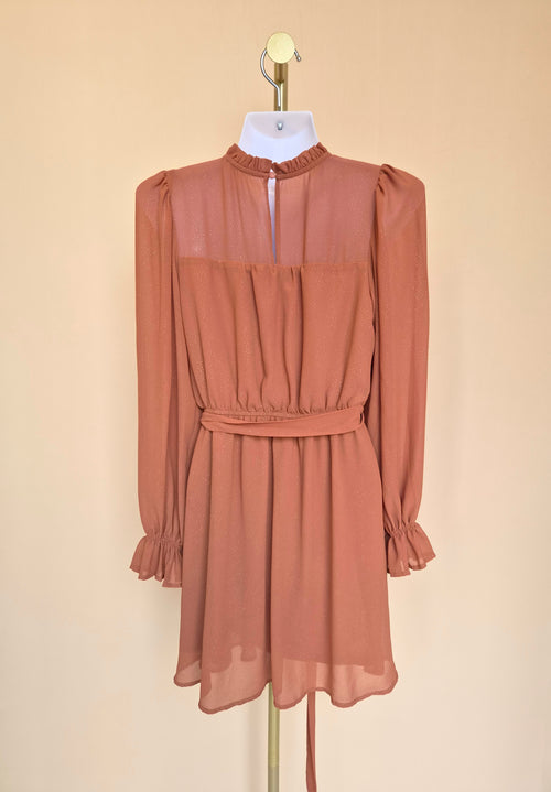 Blu Pepper Rust Shimmer Long-Sleeve Dress – Size S