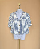 ZARA Navy & White Striped Cropped Shirt – Size S