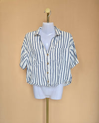 ZARA Navy & White Striped Cropped Shirt – Size S