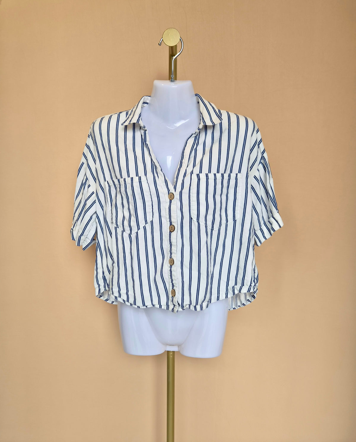 ZARA Navy & White Striped Cropped Shirt – Size S