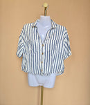 ZARA Navy & White Striped Cropped Shirt – Size S