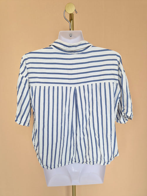 ZARA Navy & White Striped Cropped Shirt – Size S