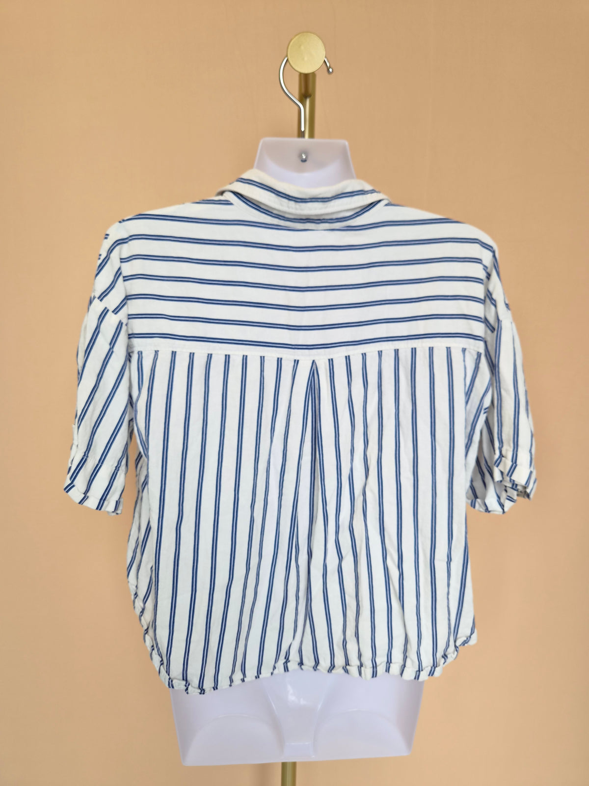 ZARA Navy & White Striped Cropped Shirt – Size S