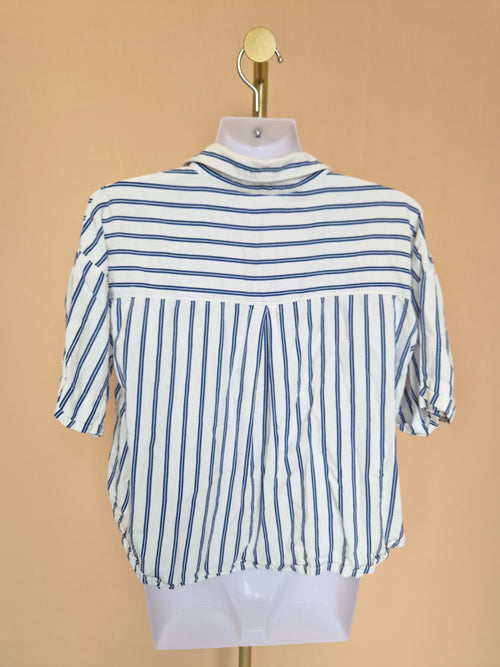 ZARA Navy & White Striped Cropped Shirt – Size S